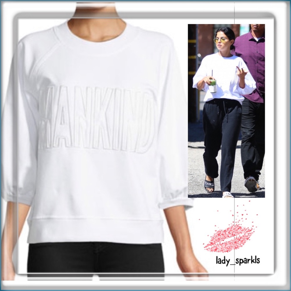 7 FAM | MANKIND EMBROIDERED 3/4 PUFF SLEEVE SWEATSHIRT IN WHITE SMALL